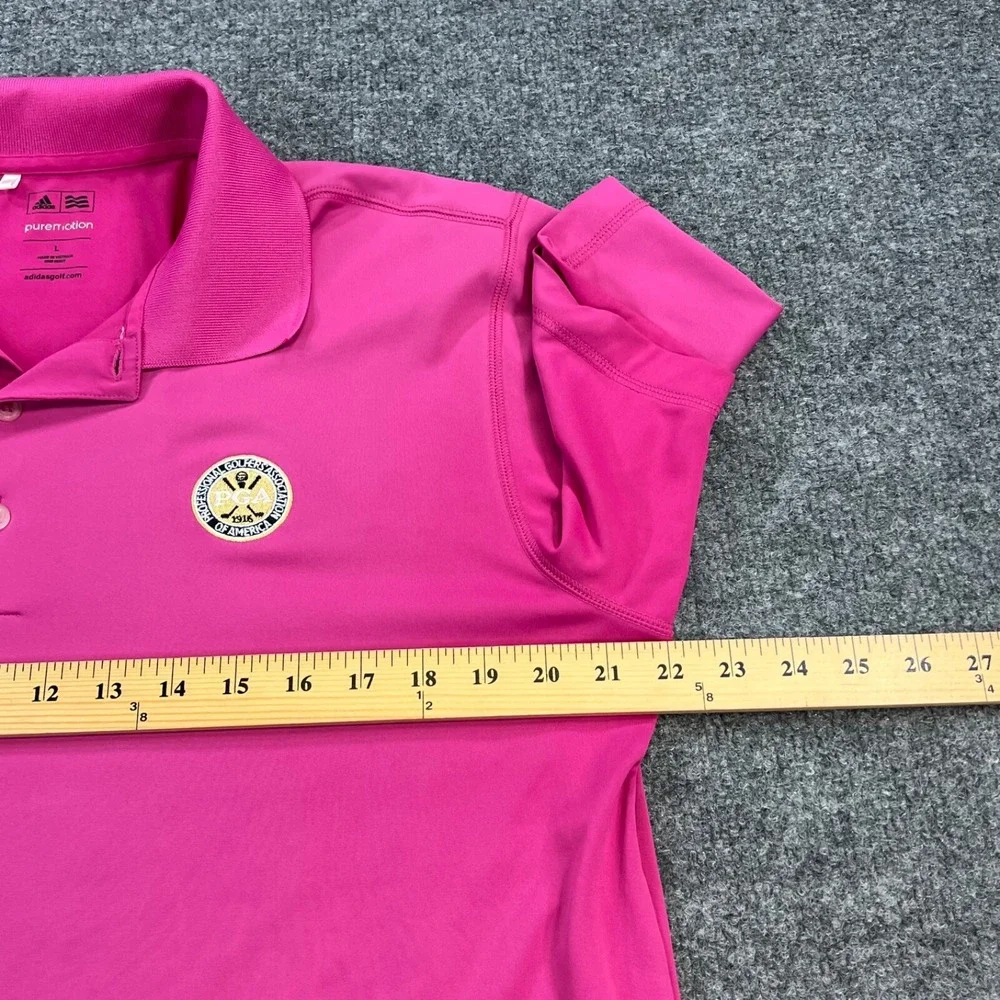adidas Polo Shirt Men Large Pink Solid Golf PGA Golfers South Florida Puremotion